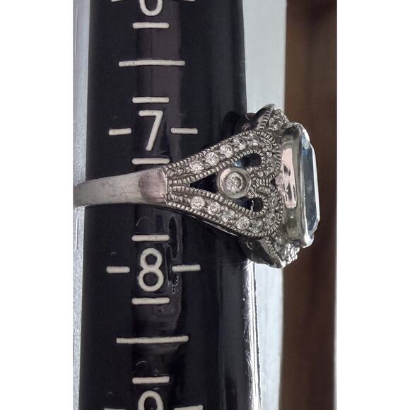 Vintage ESPO 925 Sterling Silver Blue Cushion Gemstone CZ Cocktail Ring Size 7.5